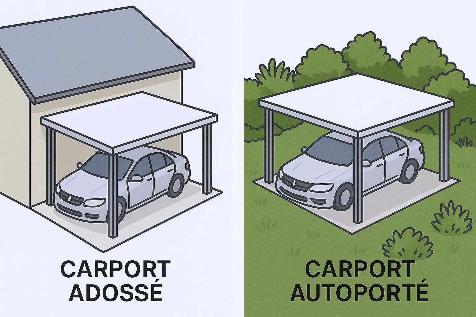 comparatif carport adossé contre carport autoporté