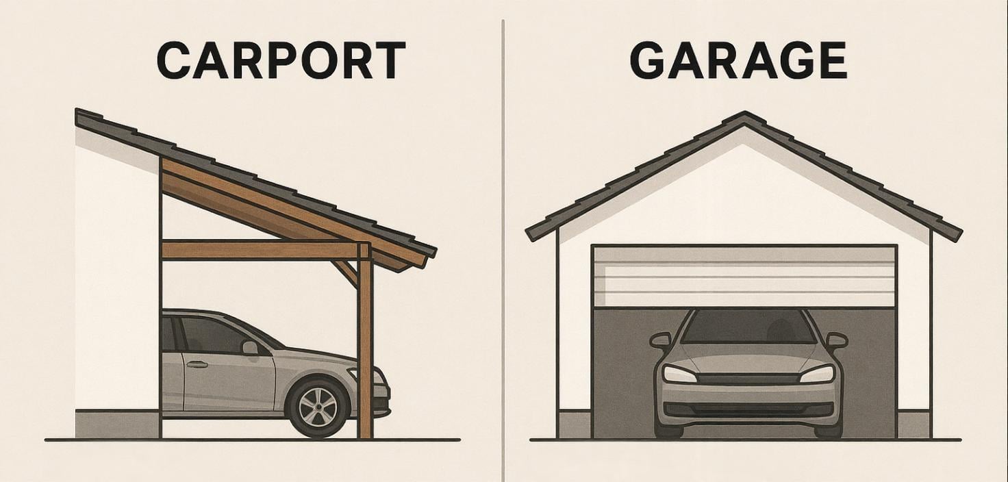 vue d'un carport et d'un garage