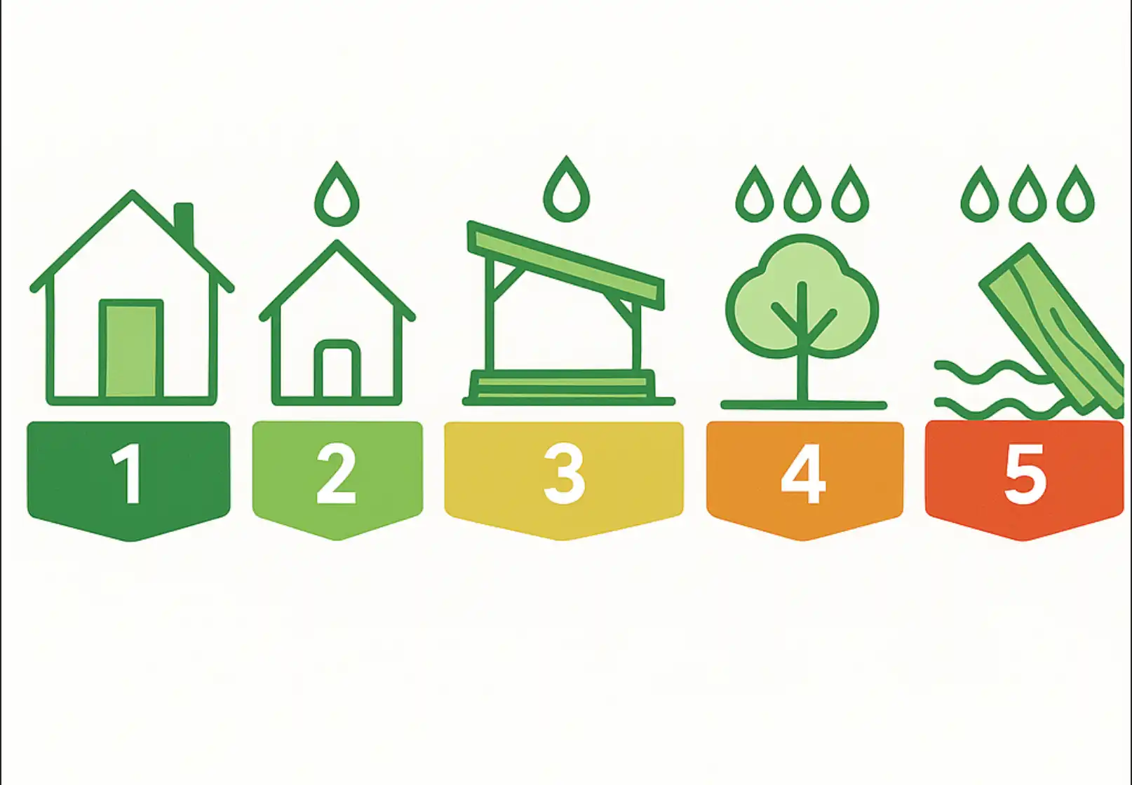 Infographie des 5 classes d'emploi du bois selon l'exposition à l'humidité en menuiserie