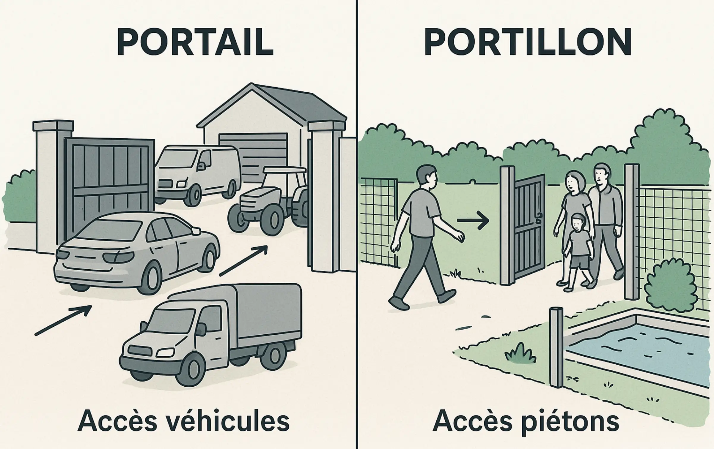 Schéma comparatif des accès entre portail et portillon